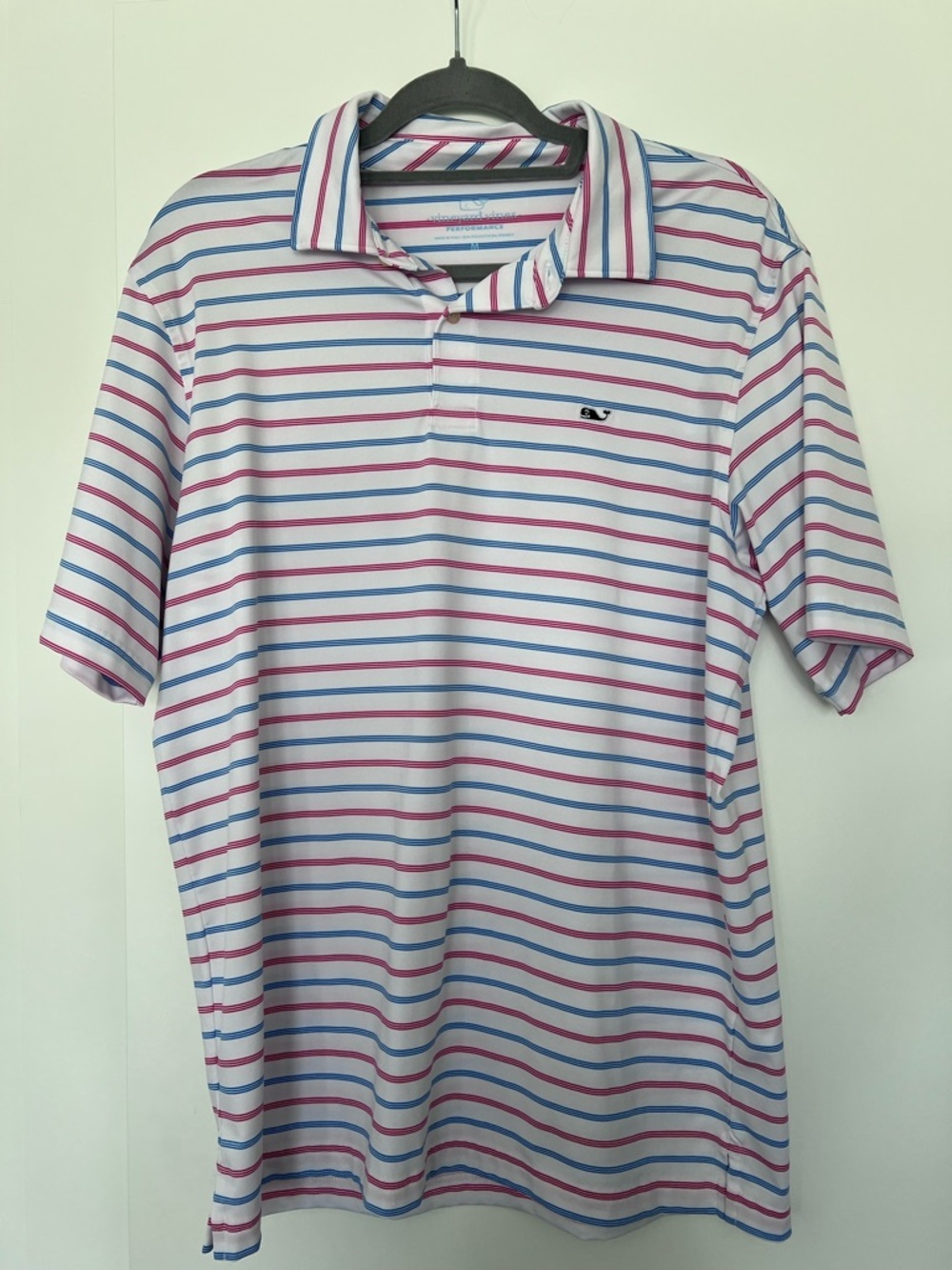 Vineyard Vines White Polo with Pink & Blue Stripes
